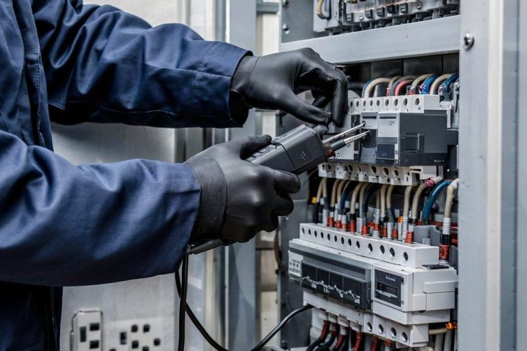 Elektrofachkraft prüft und dokumentiert eine elektrische Anlage